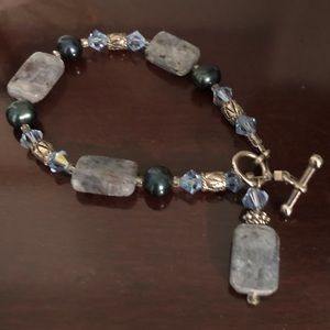 SOLD Blue Stone and Austrian Crystal Bracelet.